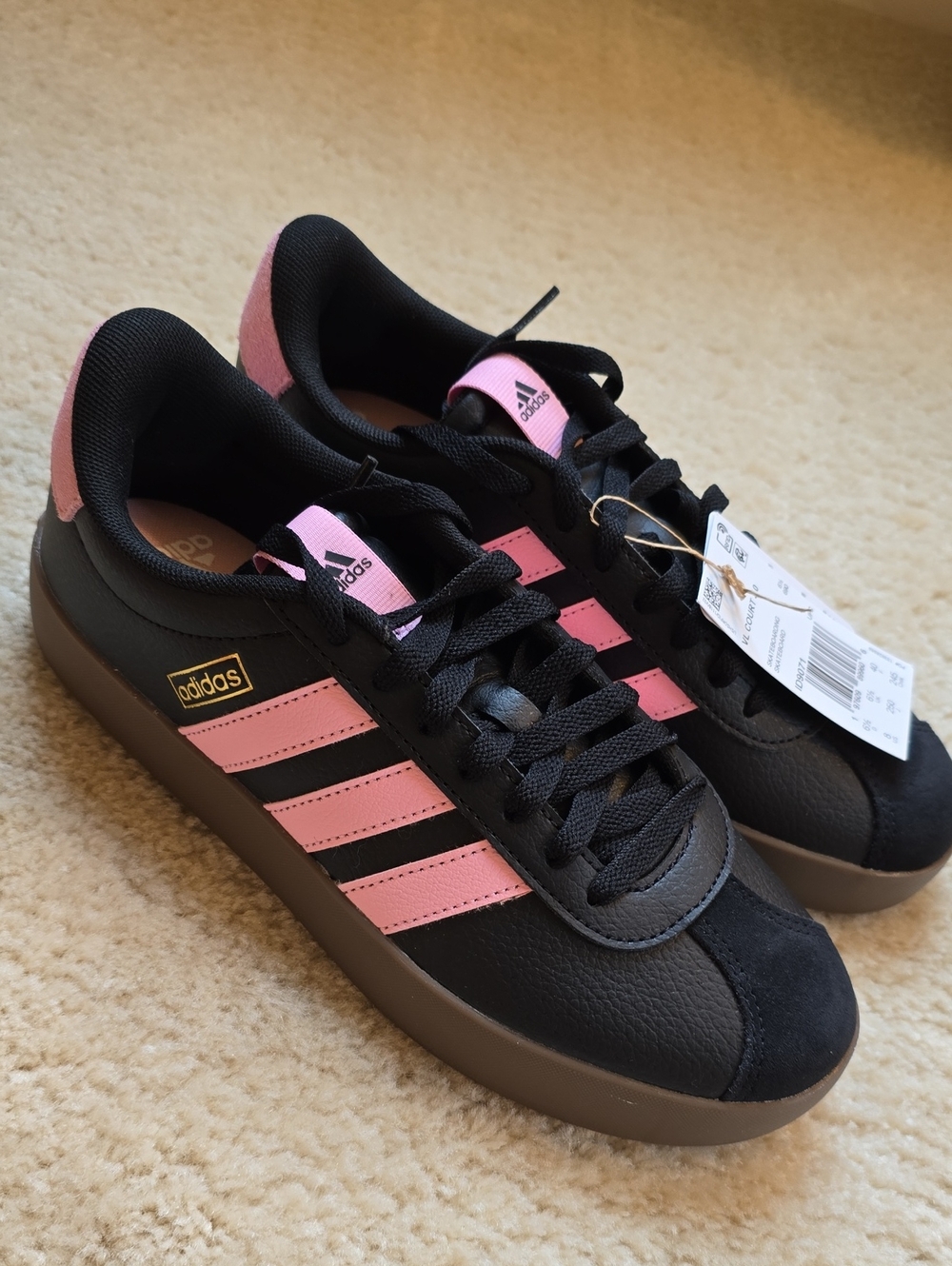Adidas Vl Court 3.0 Womens Sneakers in Black And Pink Leather - NEW
